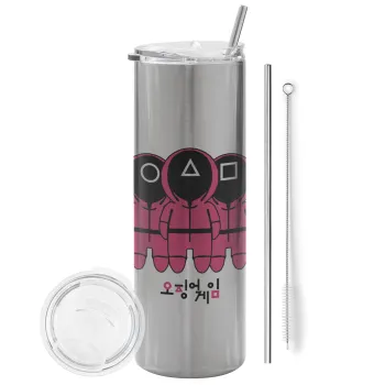 The squid game, Tumbler stainless steel Silver 600ml, with metal straw & cleaning brush