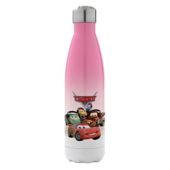 Αυτοκίνητα, Metal mug thermos Pink/White (Stainless steel), double wall, 500ml