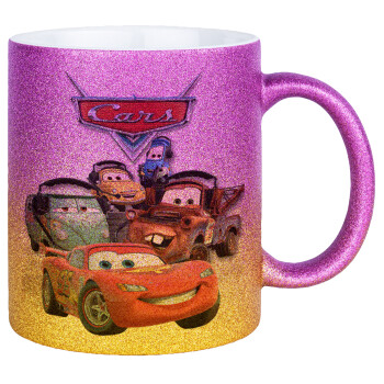 Αυτοκίνητα, Κούπα Χρυσή/Ροζ Glitter, κεραμική, 330ml