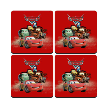 Αυτοκίνητα, ΣΕΤ 4 Σουβέρ ξύλινα τετράγωνα (9cm)