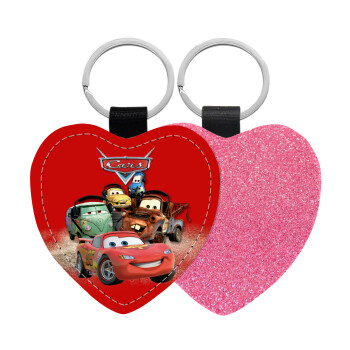 Αυτοκίνητα, Μπρελόκ PU δερμάτινο glitter καρδιά ΡΟΖ