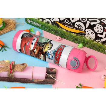 Αυτοκίνητα, Πασχαλινή Λαμπάδα με Παιδικό παγούρι θερμό, ανοξείδωτο, με καλαμάκι ασφαλείας, ΡΟΖ (500ml)