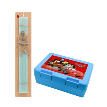 Αυτοκίνητα, Easter Set, children's snack container BLUE & Easter aromatic flat candle (30cm) (TURQUOISE)