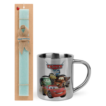 Αυτοκίνητα, Easter Set, metallic thermal cup (300ml) & aromatic flat Easter candle (30cm) (TURQUOISE)