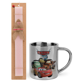 Αυτοκίνητα, Easter Set, metallic thermal cup (300ml) & aromatic flat Easter candle (30cm) (PINK)