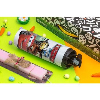 Αυτοκίνητα, Easter candle,Travel Tumbler 2 Lids, with metal straw & cleaning brush & aromatic flat candle (30cm) (PINK)