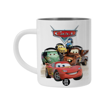 Αυτοκίνητα, Λευκή Ανοξείδωτη Μεταλλική Κούπα 450ml - Διπλού Τοιχώματος 