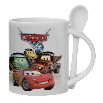 Αυτοκίνητα, Ceramic coffee mug with Spoon, 330ml (1pcs)