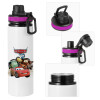 Metallic water bottle with safety lid, 850ml aluminum