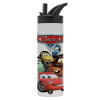 Metallic thermos bottle with straw & handle, stainless steel (Stainless steel 304), double-walled, 600ml.