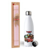 Easter Set, metallic stainless steel water bottle (750ml) & scented flat Easter candle (30cm) (PINK)