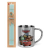 Easter Set, metallic thermal cup (300ml) & aromatic flat Easter candle (30cm) (TURQUOISE)