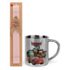 Easter Set, metallic thermal cup (300ml) & aromatic flat Easter candle (30cm) (PINK)