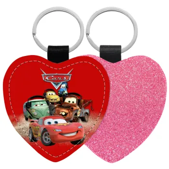 Αυτοκίνητα, Μπρελόκ PU δερμάτινο glitter καρδιά ΡΟΖ