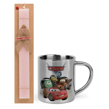 Αυτοκίνητα, Easter Set, metallic thermal cup (300ml) & aromatic flat Easter candle (30cm) (PINK)