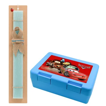 Αυτοκίνητα, Easter Set, children's snack container BLUE & Easter aromatic flat candle (30cm) (TURQUOISE)