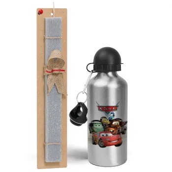 Αυτοκίνητα, Easter Set, metallic silver aluminum water bottle (500ml) & aromatic flat Easter candle (30cm) (GRAY)