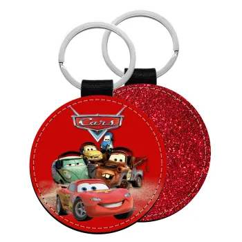 Αυτοκίνητα, Μπρελόκ Δερματίνη, στρογγυλό ΚΟΚΚΙΝΟ (5cm)