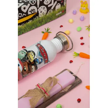 Αυτοκίνητα, Πασχαλινή Λαμπάδα με παγούρι μεταλλικό (620ml, stainless steel) & κερί αρωματικό πλακέ (30cm) (ΡΟΖ)