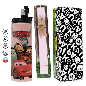 Αυτοκίνητα, Πασχαλινή Λαμπάδα με  ΡΟΖ Travel Tumbler θερμό (600ml, BPA free) & κερί αρωματικό πλακέ (30cm) (ΡΟΖ)