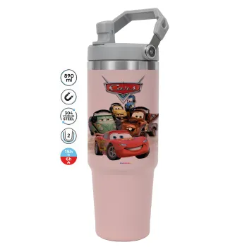 Αυτοκίνητα, ΡΟΖ χρώματος Θερμός Ανοξείδωτο 890ml (30oz) με χερούλι