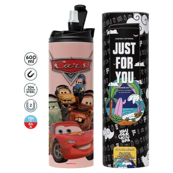 Αυτοκίνητα, Tumbler ποτήρι θερμό ΡΟΖ από ανοξείδωτο ατσάλι 600ml