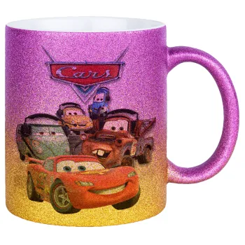 Αυτοκίνητα, Κούπα Χρυσή/Ροζ Glitter, κεραμική, 330ml