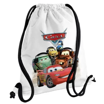 Αυτοκίνητα, Backpack pouch GYMBAG white, with pocket (40x48cm) & thick cords