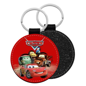 Αυτοκίνητα, Μπρελόκ Δερματίνη, στρογγυλό ΜΑΥΡΟ (5cm)