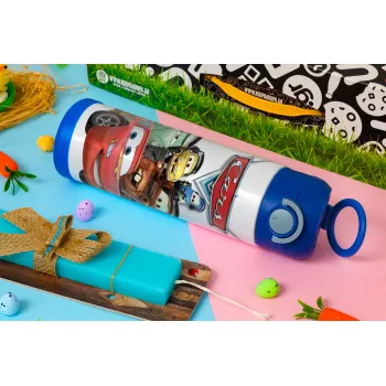 Αυτοκίνητα, Easter candle, Childrens hot water bottle, stainless steel, with safety straw, BLUE (500ml)
