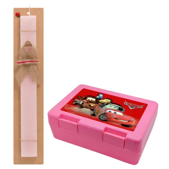 Αυτοκίνητα, Easter Set, children's snack container PINK & scented flat Easter candle (30cm) (PINK)