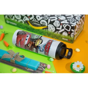 Αυτοκίνητα, Easter candle,Travel Tumbler 2 Lids, with metal straw & cleaning brush & aromatic flat candle (30cm) (BLUE)