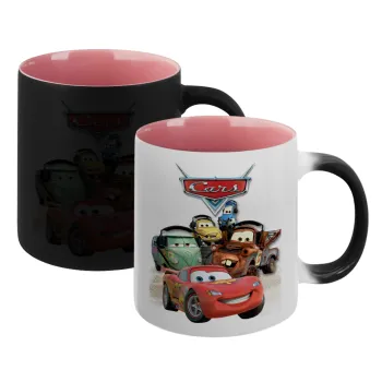 Αυτοκίνητα, Κούπα Μαγική εσωτερικό ΡΟΖ, κεραμική 330ml που αλλάζει χρώμα με το ζεστό ρόφημα