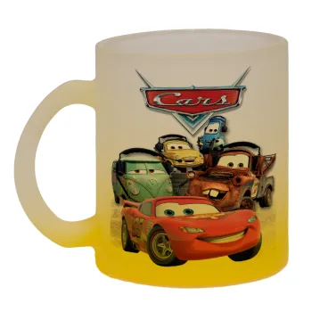 Αυτοκίνητα, Κούπα γυάλινη δίχρωμη με βάση το κίτρινο ματ, 330ml