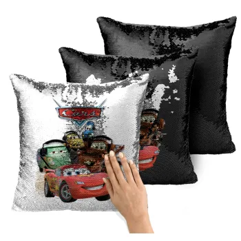 Αυτοκίνητα, Μαξιλάρι καναπέ Μαγικό Μαύρο με πούλιες 40x40cm περιέχεται το γέμισμα