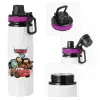 Metallic water bottle with safety lid, 850ml aluminum