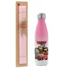 Easter Set, Metallic pink/white (Stainless steel) thermos, double-walled, 500ml & aromatic flat Easter candle (30cm) (PINK)
