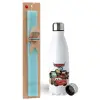 Easter Set, metallic stainless steel water bottle (750ml) & aromatic flat Easter candle (30cm) (TURQUOISE)