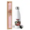 Easter Set, metallic stainless steel water bottle (750ml) & scented flat Easter candle (30cm) (PINK)