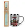 Easter Set, metallic thermal cup (300ml) & aromatic flat Easter candle (30cm) (TURQUOISE)