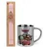 Easter Set, metallic thermal cup (300ml) & aromatic flat Easter candle (30cm) (PINK)