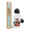 Easter Set, metallic aluminum water bottle (500ml) & scented flat candle (30cm) (TURQUOISE)
