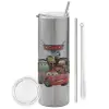 Tumbler stainless steel Silver 600ml, with metal straw & cleaning brush