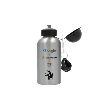 Google + Stack overflow + Coffee, Metallic water jug, Silver, aluminum 500ml