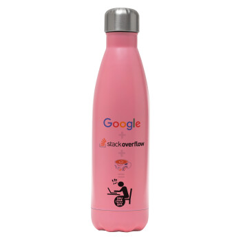 Google + Stack overflow + Coffee, Metal mug thermos Pink Mat (Stainless steel), double wall, 500ml