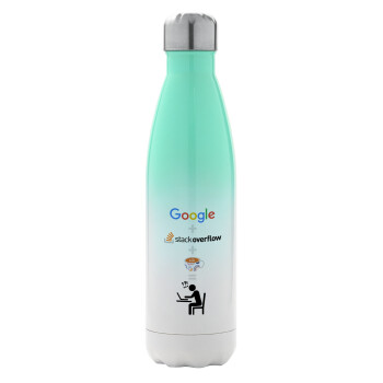 Google + Stack overflow + Coffee, Metal mug thermos Green/White (Stainless steel), double wall, 500ml