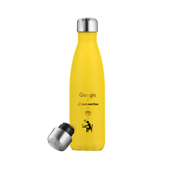 Google + Stack overflow + Coffee, Yellow Stainless Steel Metallic Thermos, double-walled, 500ml