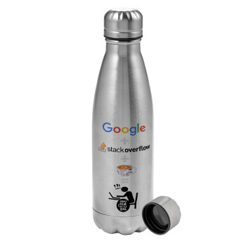 Google + Stack overflow + Coffee, Metallic water bottle, stainless steel, 750ml