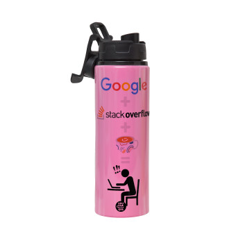 Google + Stack overflow + Coffee, Μεταλλικό παγούρι νερού με καπάκι ασφαλείας, αλουμινίου 850ml