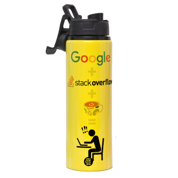 Google + Stack overflow + Coffee, Μεταλλικό παγούρι νερού με καπάκι ασφαλείας, αλουμινίου 850ml